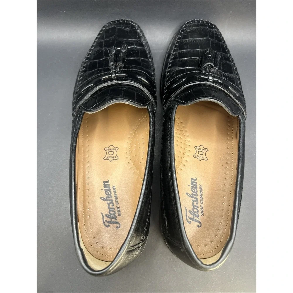 Florsheim Pisa Moc Toe Shoes Mens Black Leather Tassel Loafers 18469 Sz 10 D Box
